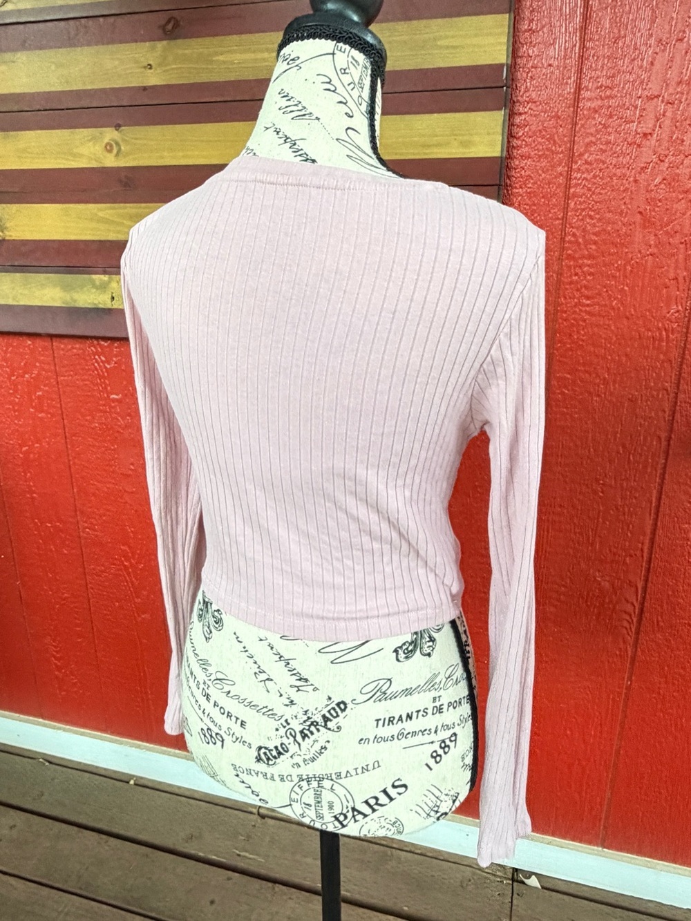 SHEIN Blush Pink Ribbed Twist Front Long Sleeve Crop Top | Soft Stretch Knit | M - Picture 3 of 4